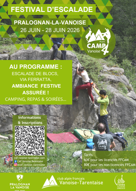 CAMP4 Escalade Vanoise du 26 au 28 juin 2026.